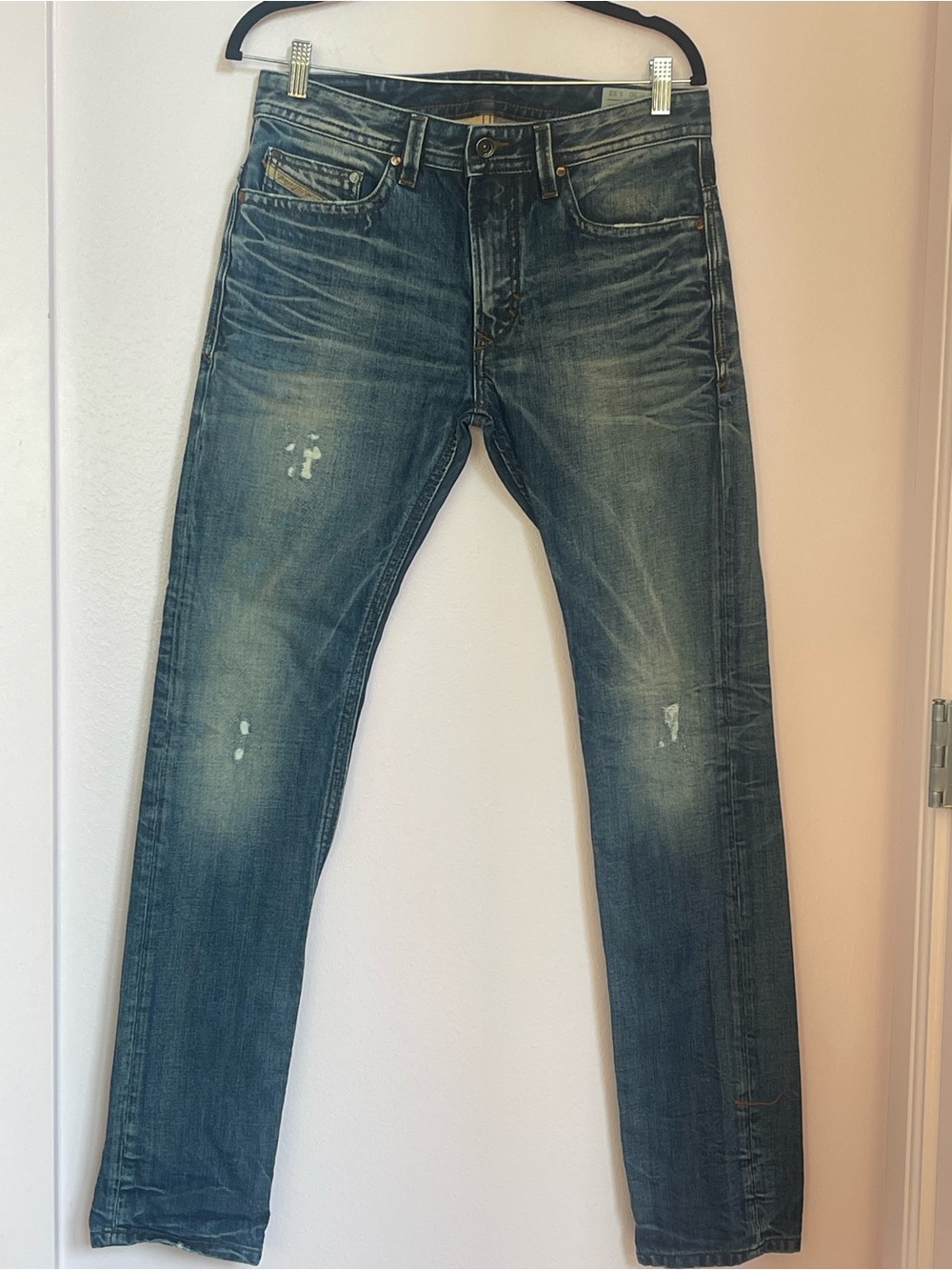 Diesel Thavar Slim Skinny Jeans Mens 30x32 Blue Distressed Medium Wash Denim